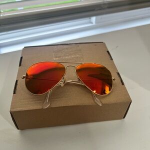 Ray-Ban Gold Aviator Sunglasses with Orange Lenses